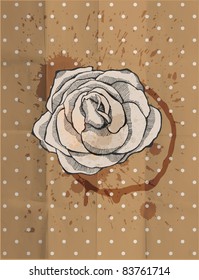 Vintage design. Tea rose. Paper grunge background