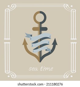 Vintage Design Template With Anchor And Ribbon