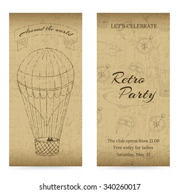 Vintage design template with grunge elements. Aeronautic theme. For flyers, brochure, coupon, ticket, banner, rack card or web design. Vector. You can put your own text message.