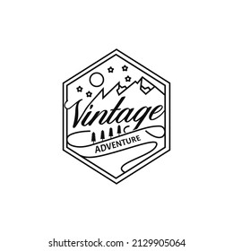 Vintage design Text mountain hexagons, trees, symbols, icons, logo illustrations