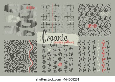 Vintage design vector seamless patterns. Set of background graphic hand drawn tiles.