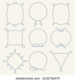 Vintage designed rope borders set. Collection of nautical vector frames. Decorative elements for your design.