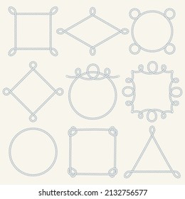 Vintage designed rope borders set. Collection of nautical vector frames. Decorative elements for your design.