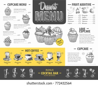 Vintage dessert menu design. Fast food menu
