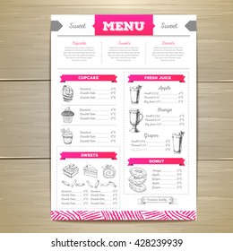 Vintage dessert menu design. Sweet cupcake