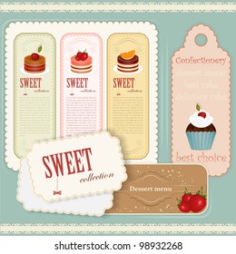 Vintage Dessert menu - set of labels - Vector illustration