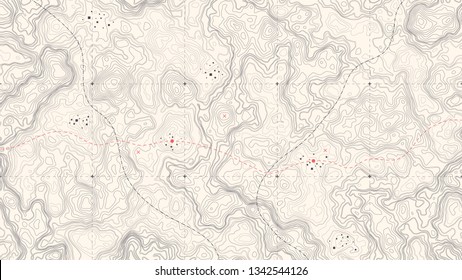 Vintage Detailed Contour Topographic Map Of Wild West Abstract Vector Background. Retro Outline Topographic Map Vector