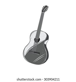 Vintage detailed guitar isolated on white background, vector element for your design