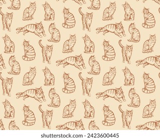 vintage detailed hand drawn cats pattern