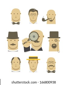 Vintage detective gentlemen characters set 