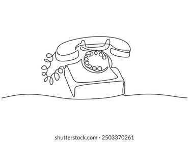 Antiguas Dial Telephone en línea continua Dibujo de teléfono retro para diseño de trazo editable