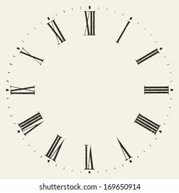 Vintage Dial. Vector Roman Numeral Clock.