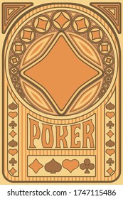 Vintage Diamond ace poker playing art nouveau cards, vector illustration