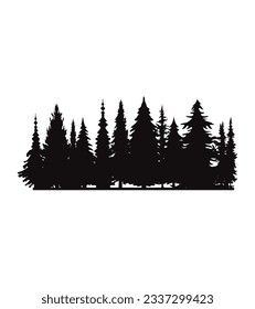 Vintage de diferentes pinos y siluetas de bosque aisladas en ilustración vectorial de fondo blanco
