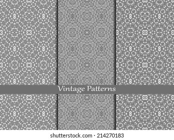 Vintage different vector seamless patterns. 