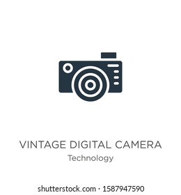 Vintage digital camera icon vector. Trendy flat vintage digital camera icon from technology collection isolated on white background. Vector illustration can be used for web and mobile graphic design, 