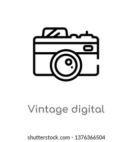 vintage digital camera vector line icon. Simple element illustration. vintage digital camera outline icon from technology concept. Can be used for web and mobile