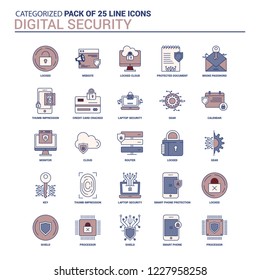Vintage Digital Security Icon set - 25 Flat Line icon set