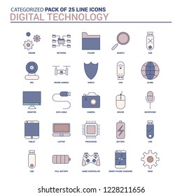 Vintage Digital Technology Icon set - 25 Flat Line icon set