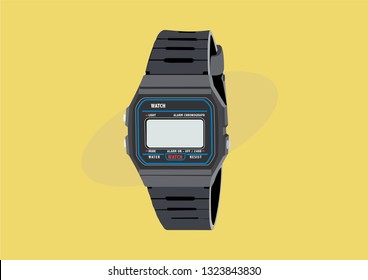 Vintage Digital Watch, Vector Illustration isolated