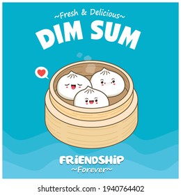 Vintage dim sum bun poster design. 