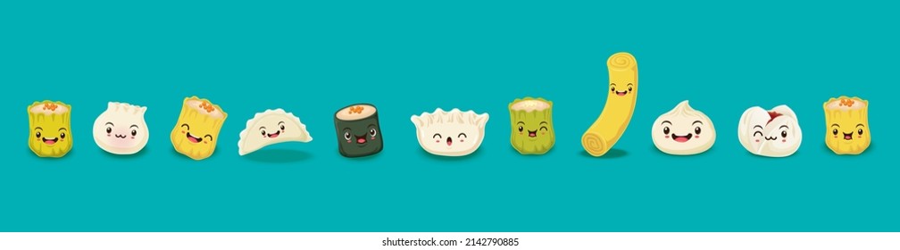 Vintage dim sum poster design set. 
