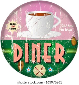 Vintage Diner Sign, Retro Style, Vector Illustration