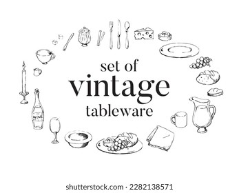 Vintage dining table illustration set