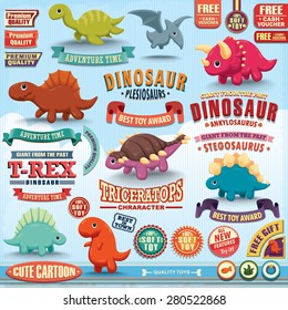 Vintage dinosaur design element set 