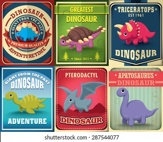 Conjunto de diseño de afiches de dinosaurios de época