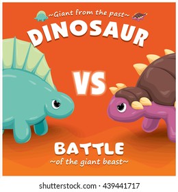 Vintage dinosaur poster design with vector dinosaur character.