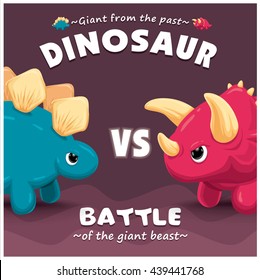 Vintage dinosaur poster design with vector dinosaur character.
