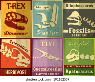 Vintage Dinosaurs Fossil set poster design