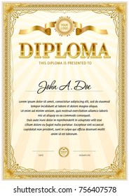 Vintage diploma blank template. Monochrome color design with hard floral elements around text area