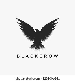 Vintage dirty retro hipster flying crow logo icon vector design on white background