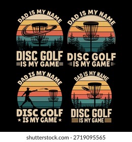 Gráfico de golf de disco de Antiguas con una puesta de sol, árboles y un jugador lanzando un disco, ideal para padres y camisetas Diseño