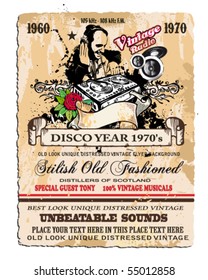 Vintage Disco Flyer with DJ shape and stylish distressed background