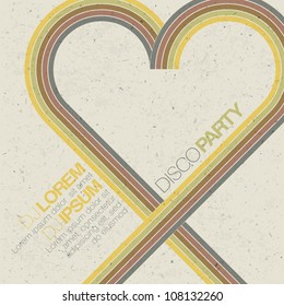 Vintage disco party invitation with heart shaped lines. Abstract flyer design, vector, EPS10