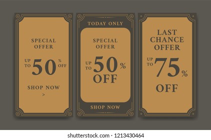 Vintage discount promo sale social media story background template and flyer brochure design