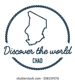 Vintage Discover the World Rubber Stamp with Chad Map. Hipster style nautical rubber stamp, with round rope border. Vector illustration
