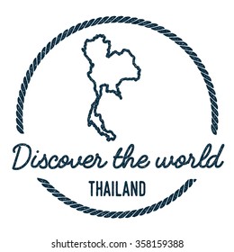 Vintage Discover the World Rubber Stamp with Thailand Map. Hipster style nautical rubber stamp, with round rope border. Vector illustration