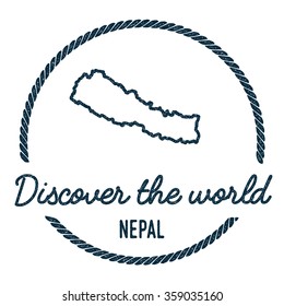 Vintage Discover the World Rubber Stamp with Nepal Map. Hipster style nautical rubber stamp, with round rope border. Vector illustration