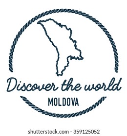 Vintage Discover the World Rubber Stamp with Moldova Map. Hipster style nautical rubber stamp, with round rope border. Vector illustration