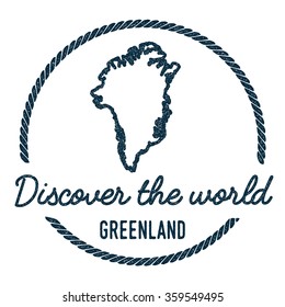 Vintage Discover the World Rubber Stamp with Greenland Map. Hipster style nautical rubber stamp, with round rope border. Vector illustration