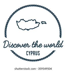 Vintage Discover the World Rubber Stamp with Cyprus Map. Hipster style nautical rubber stamp, with round rope border. Vector illustration