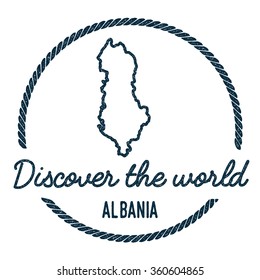 Vintage Discover the World Rubber Stamp with Albania Map. Hipster style nautical rubber stamp, with round rope border. Vector illustration