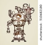 Vintage distillation apparatus sketch. Moonshining vector illustration