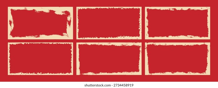 colección de marcos de borde con problemas de Antiguas. Horizontal rectángulo grunge bordes con textura de tinta áspera y esquinas desiguales. Kit de marco retro