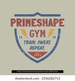 Vintage Distressed Clean Grunge Prineshape Gym Fitness Lockup Type Badge Logo