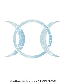 Vintage distressed vector illustration for pagan and wiccan community: Moon Goddess symbol. Modern witchcraft interpretation of Moon Goddess of Wicca sign.